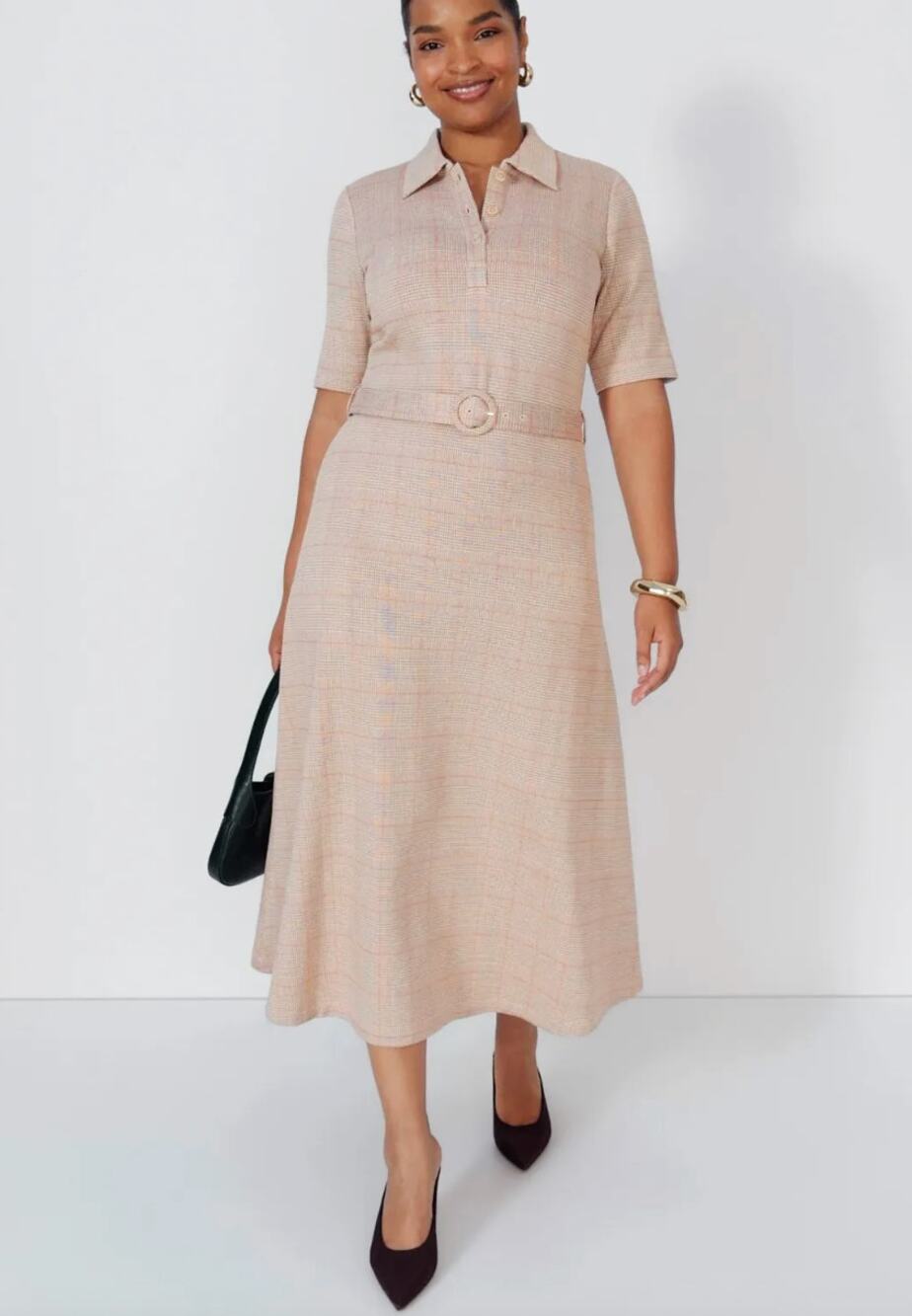 Rosetta Getty x RTR Plaid Belted Shirt Midi Dress Brown Pink Size S $465